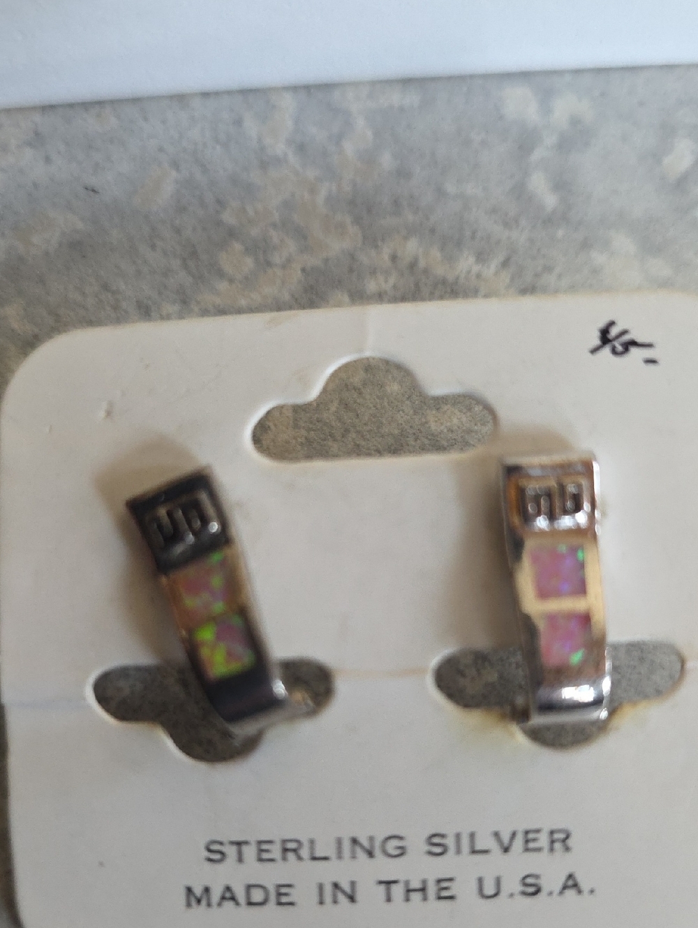 Sterling Silver Pink Opal Inlay Hoop Earrings